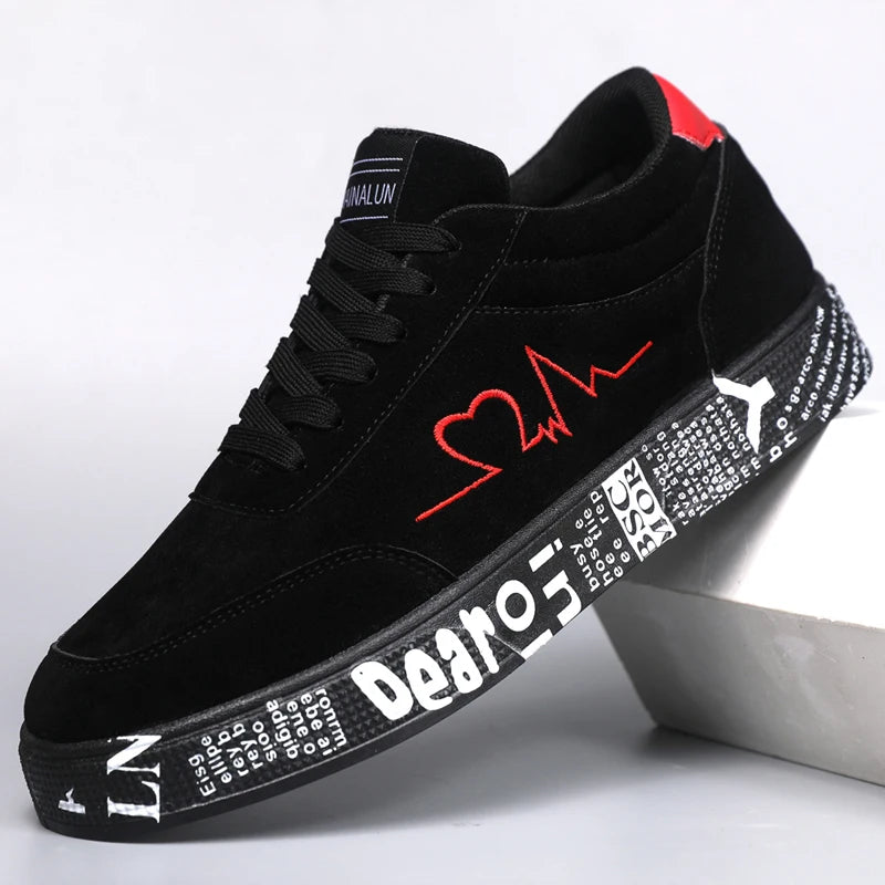 Breathable Mid-Top Sneakers , Heart & Music Graphic Design, Casual Streetwear Shoes for Couples, Valentine's Day & Birthday Gift - Sun Studio
