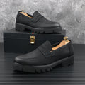 men casual genuine leather shoes slip-on driving shoe business wedding formal dress black trendy platform loafers mans footwear - Sun Studio