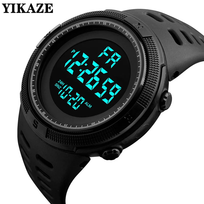 YIKAZE Men's Digital Electronic Watch Sports Glow 50mm Large Dial Student Outdoor Adventure Trend Multifunctional Watches Clock - Sun Studio