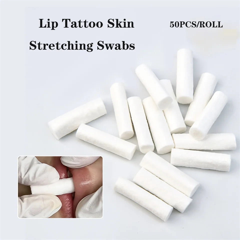50PCS/ROLL Disposable Lip Tattoo Skin Stretching Swabs Cotton Stick Semi-Permanent Makeup Lip Tattoo Coloring Accessories - Sun Studio