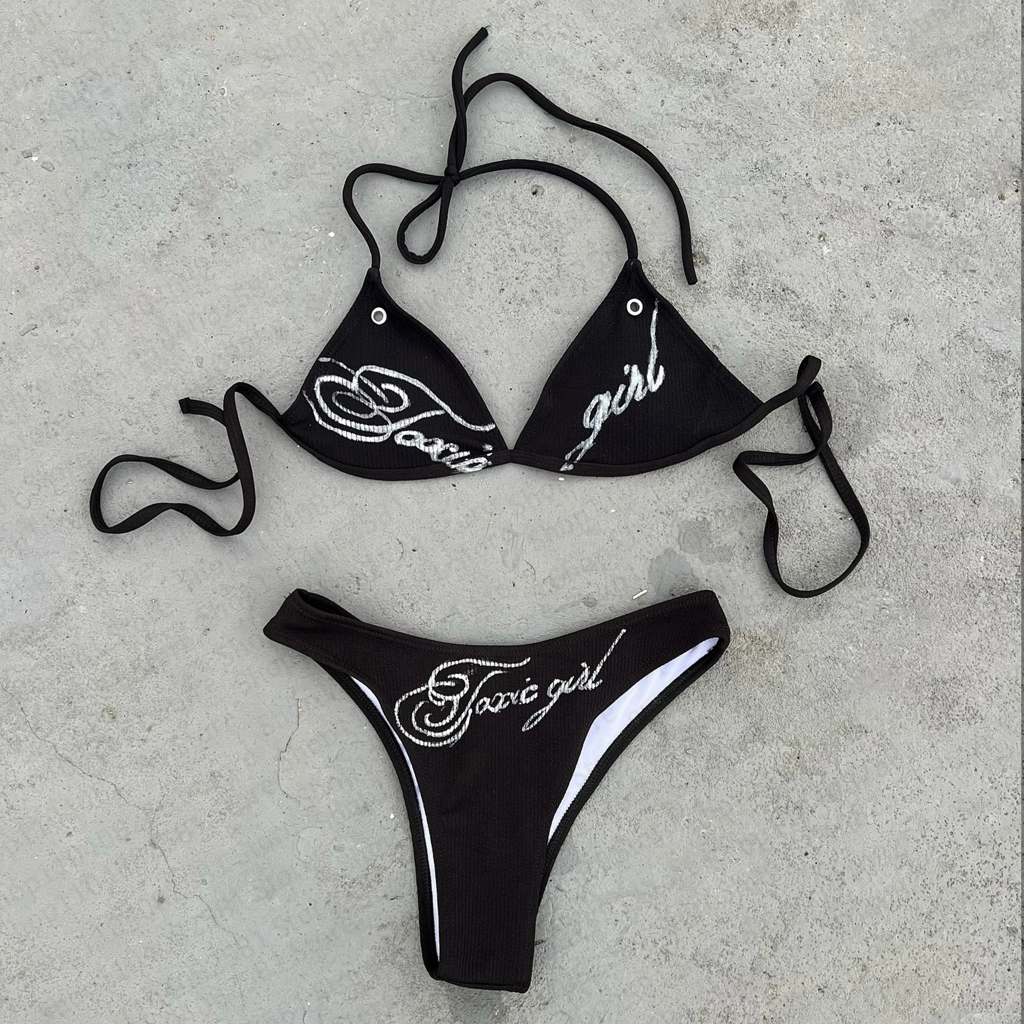 Fashionable letter printed sexy bikini set women's swimsuit patch swimsuit hot pants set summer casual niche fashion Y2k style - Sun Studio