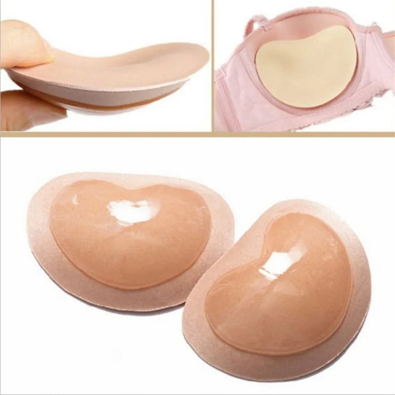 1Pair Adhesive Breast Enhancer Bikini For Women Bra Swimsuit Invisible Heart Padding Bra Insert Nipple Pads Push Up Silicone Bra - Sun Studio