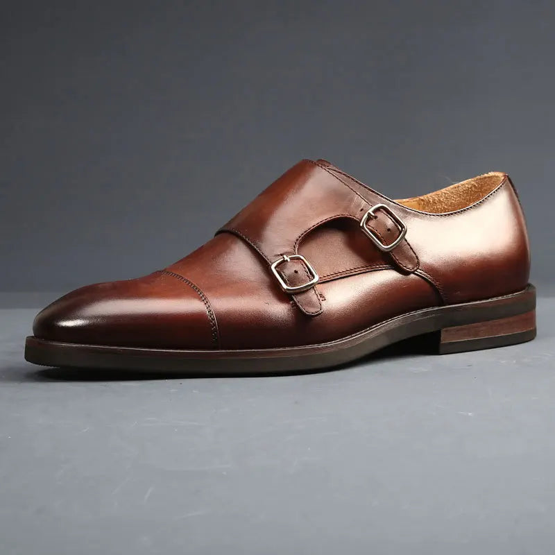 Brand Double Monk Strap Luxury Men Shoes Genuine Leather Handmade Fashion Designer Business Dress Shoes for Men Original - Sun Studio