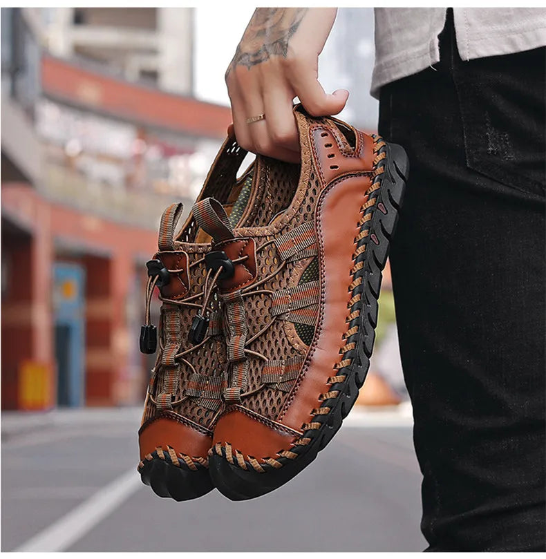 Hot Sale Summer Men's Sandals Outdoor Non-slip Men's Beach Sandals Handmade Genuine Leather Men's Shoes Fashion Men Sneakers - Sun Studio