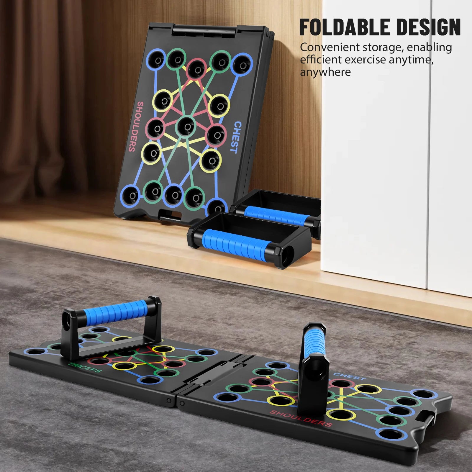 Foldable Push Up Board with Resistance Bands, 24-In-1 Multifunctional Press Up Board for Men Women, for Effectively Exercise - Sun Studio