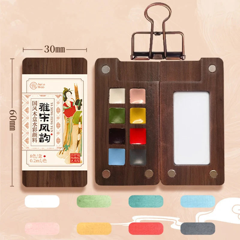 Portable Watercolor Set Walnut Paint Box With Palette 8/15 Colors Travel Mini Watercolor Paint Art School Supplies - Sun Studio