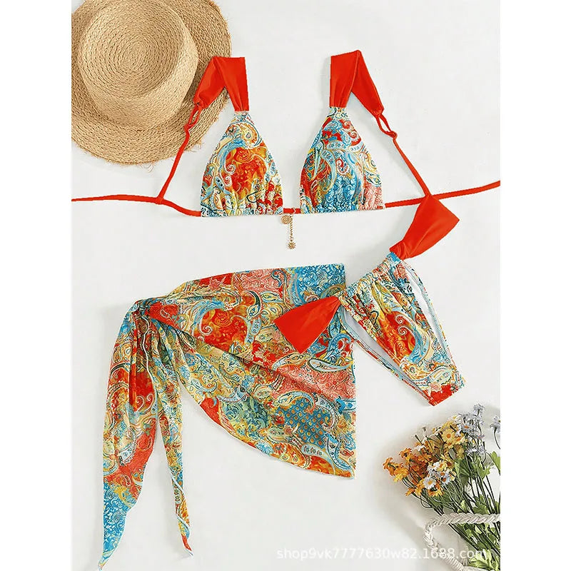 Women Sexy Bikinis Set Backless Sleeveless Lace-up Swimwear Summer Lady Beach Vacation Swimsuit Female 3 Pieces Bathing Suit - Sun Studio