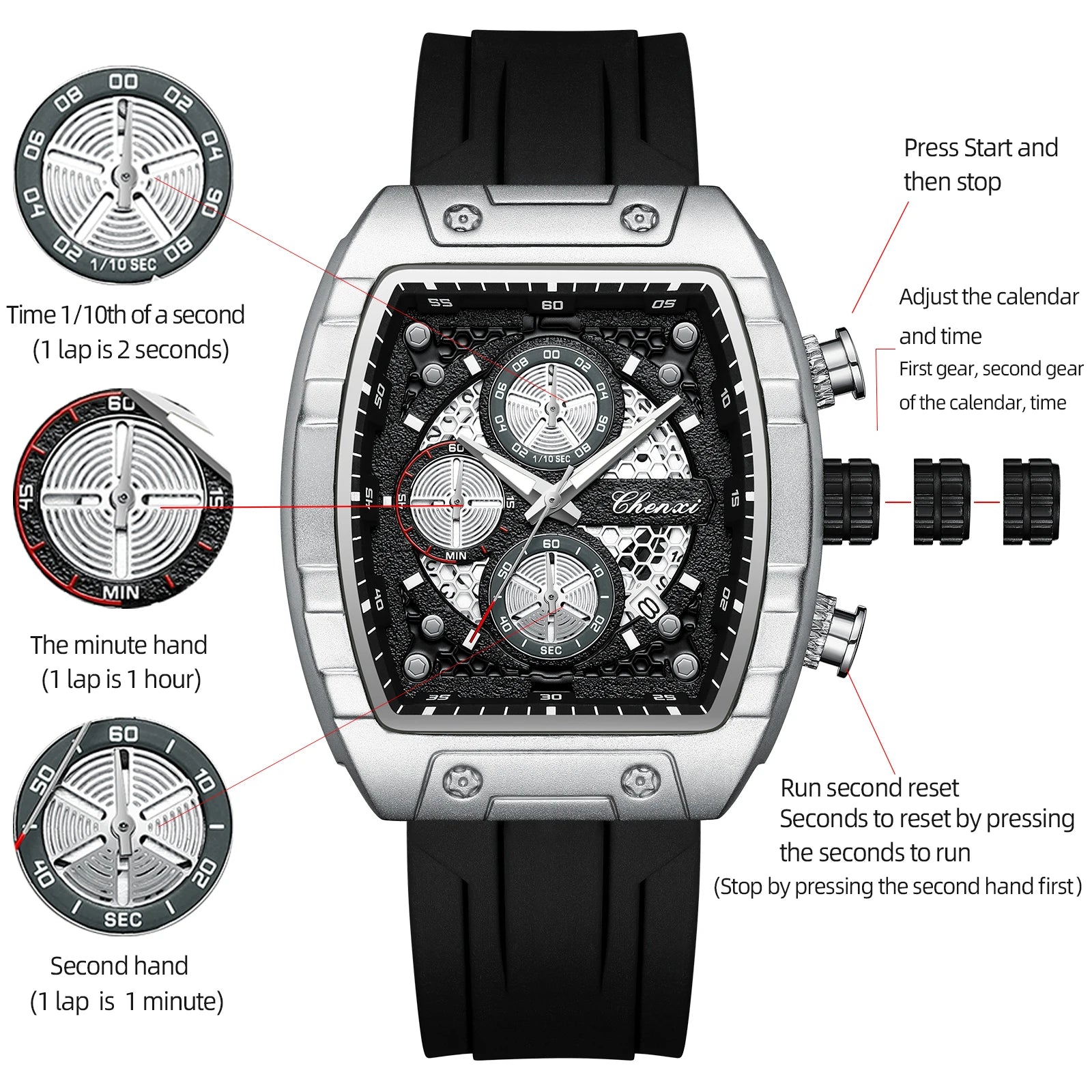 CHENXI 941 Sports Fashion Quartz Watches for Man Multifunction Chronograph Luminous Waterproof Calendar Casual Men's Wristwatch - Sun Studio