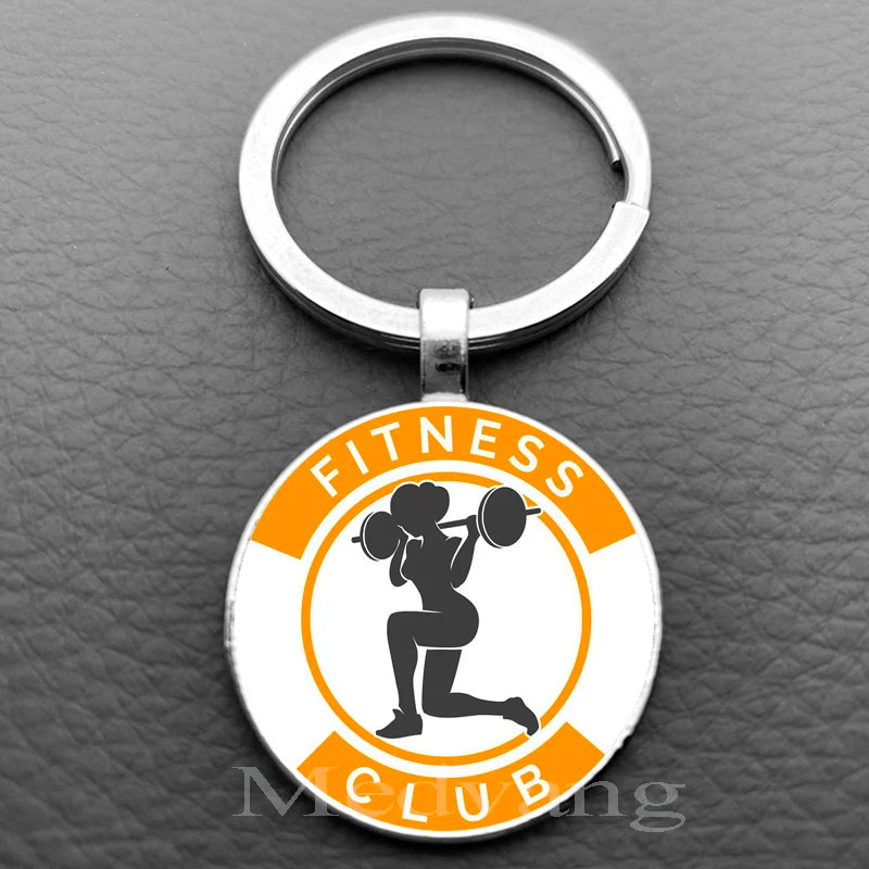 Weightlifting Fitness Pattern Keychain Loves Fitness Men and Women Exclusive Glass Round Keychain Gift for Fitness Club - Sun Studio