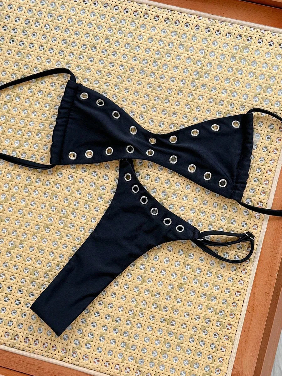XS - L Halter Mini Micro Thong Bikini Women Swimwear Female Swimsuit Two-pieces Bikini Set Metal Rings Bather Bathing Suit Swim - Sun Studio