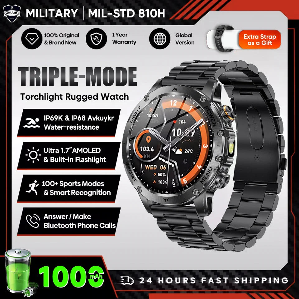 New Men Military Outdoor 1000mAh Battery Smart Watch GPS NFC Watches 3ATM Waterproof Swim 1.7-inch HD Bluetooth Call Smartwatch - Sun Studio
