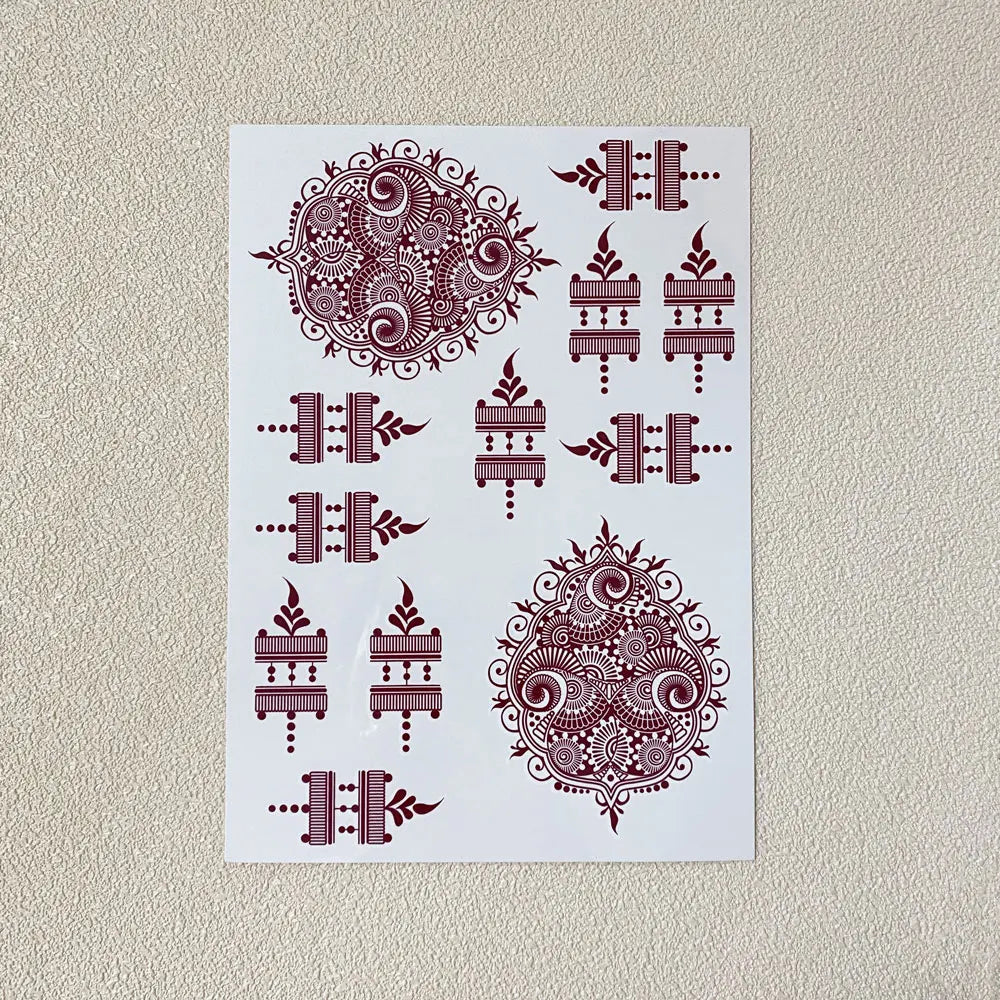 Waterproof Flower Hand Tattoo for Women Maroon Henna Tattoo Stickers for Hand Fingers Body Art Disposable Fake Tattoo Festival - Sun Studio
