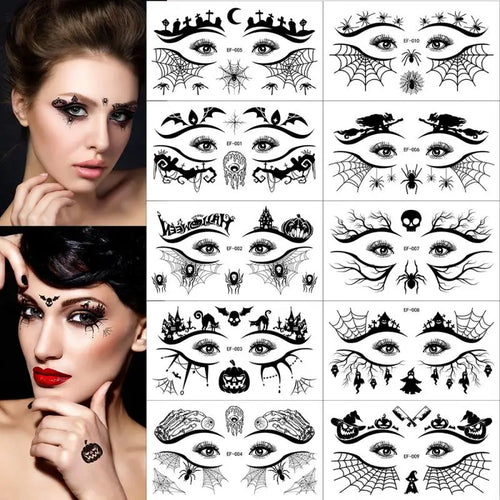 10pcs/set Halloween Horror Pumpkin Spider Face Temporary Tattoo Sticker Fake Tattoos Stickers Waterproof For Party Gift - Sun Studio