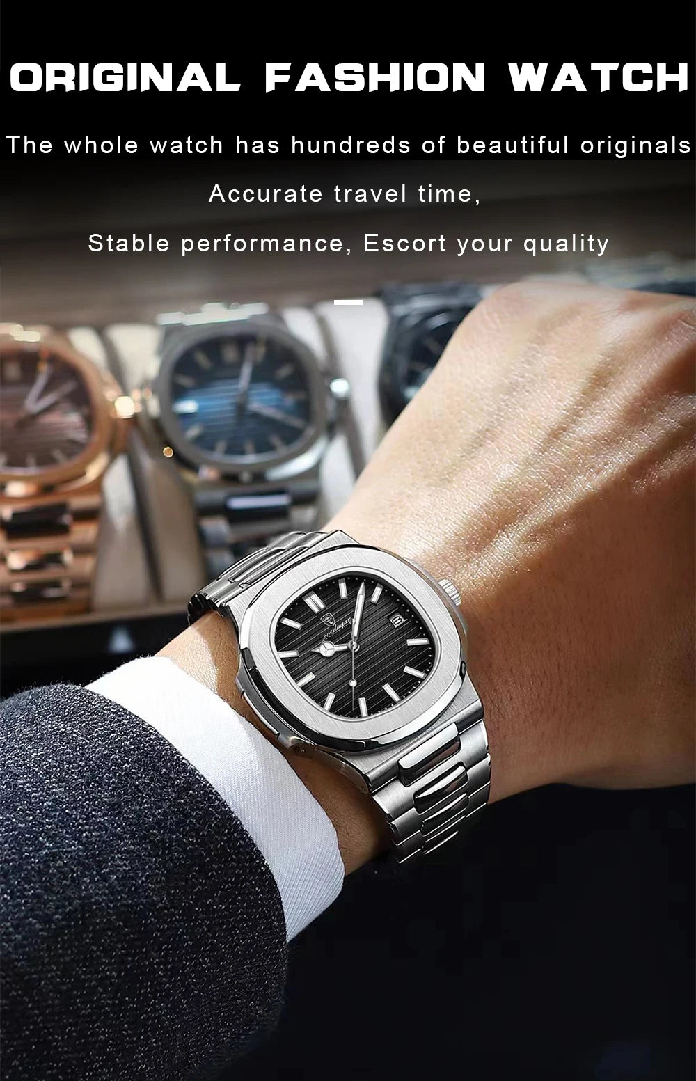 POEDAGAR Square Luxury Men Wristwatch Waterproof Luminous Date Stainless Steel Male Clock Business Sports Quartz Watches For Men - Sun Studio