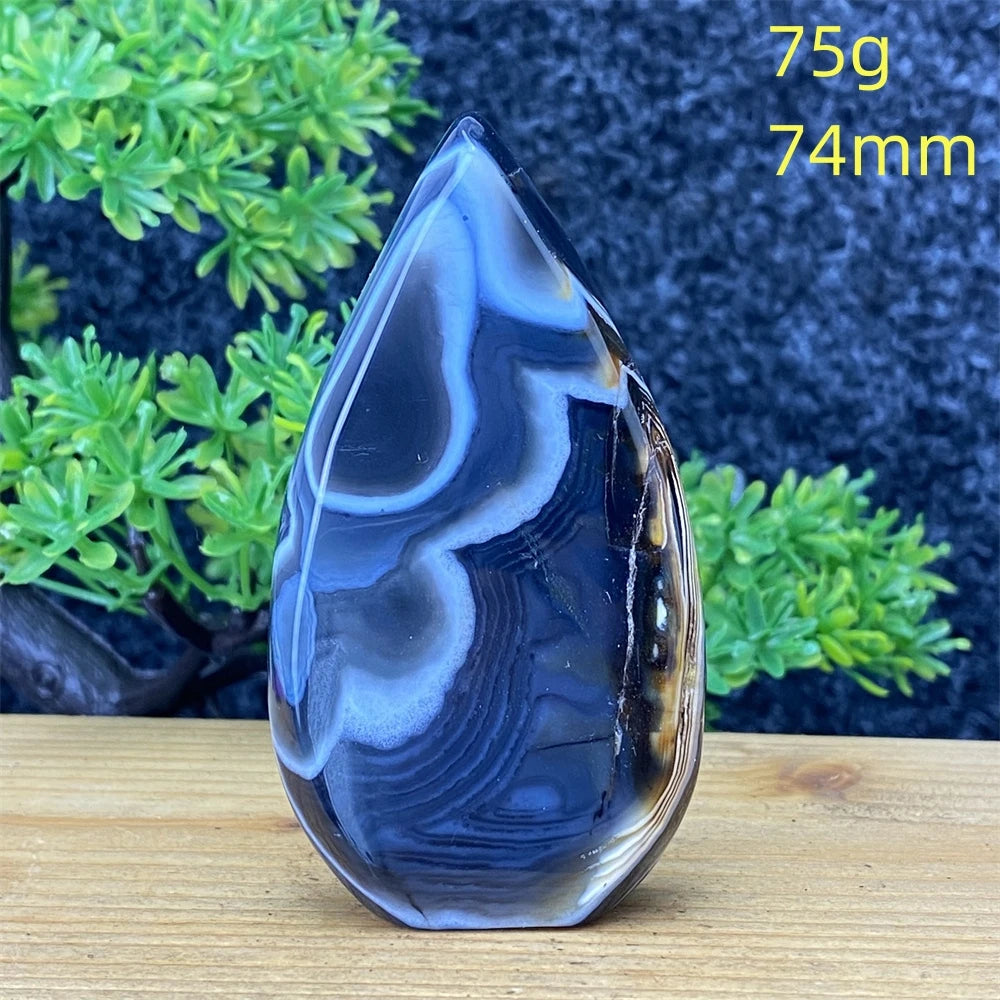 Natural Gemstone Black Onyx Stripes Free Form Torch Reiki Healing Shape Meditation Home Decor Feng Shui Warning Evil - Sun Studio
