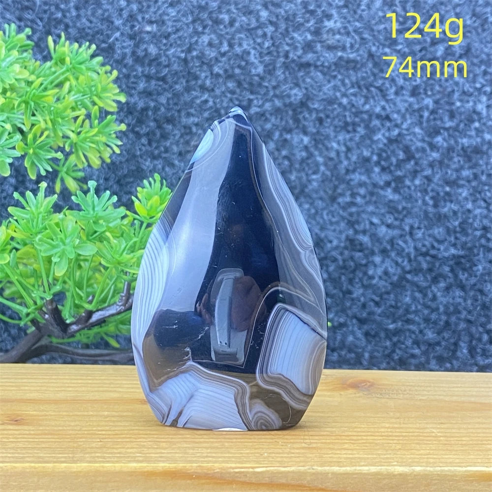 Natural Gemstone Black Onyx Stripes Free Form Torch Reiki Healing Shape Meditation Home Decor Feng Shui Warning Evil - Sun Studio