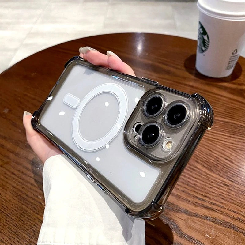 Luxury Wireless Charge For Magsafe Shockproof Phone Case For iPhone 13 14 15 12 Pro Max Plus Transparent Magnetic Bumper Cover - Sun Studio