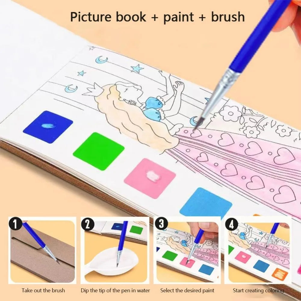 12 Sheets/set Watercolor Painting Book With Paint Brush Gouache Book Portable Kids Graffiti Picture Drawing Stationery - Sun Studio