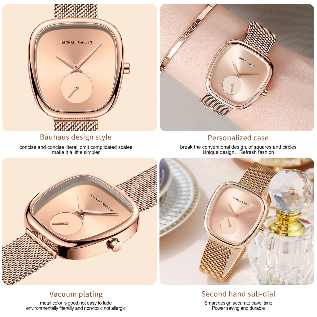 2025 New Women Quartz Wristwatch 34mm Wine Barrel Rose Gold Black Stopwatch Fashionable Minimalist Style Oval Watches for Women - Sun Studio
