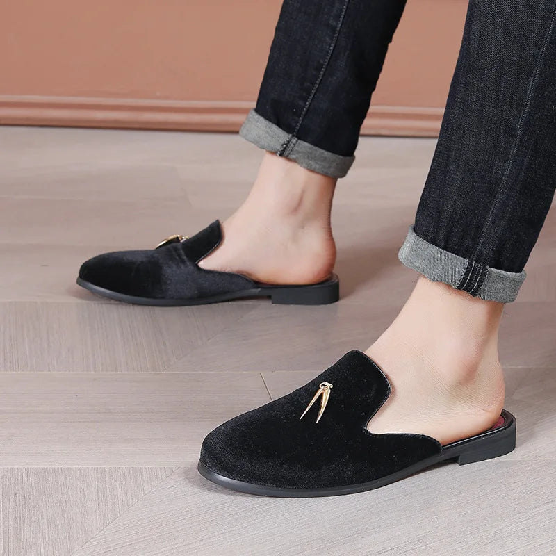 Fashion New Men Velvet Tassels Half Slippers Loafer Male Casual Purple Green Blue Black Mules Moccasins Breathable Driving Shoes - Sun Studio