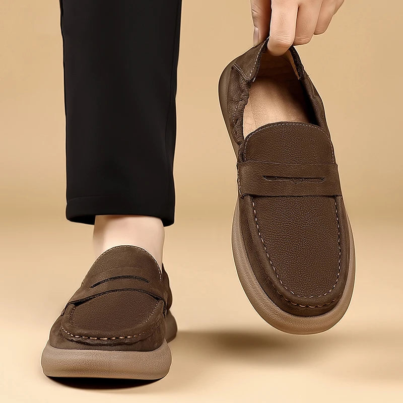 Fashion Genuine Leather Mens Shoes Business Casual Luxury Brand Soft Comfort Loafers Shoes High Quality Slip on Male Boat Shoes - Sun Studio
