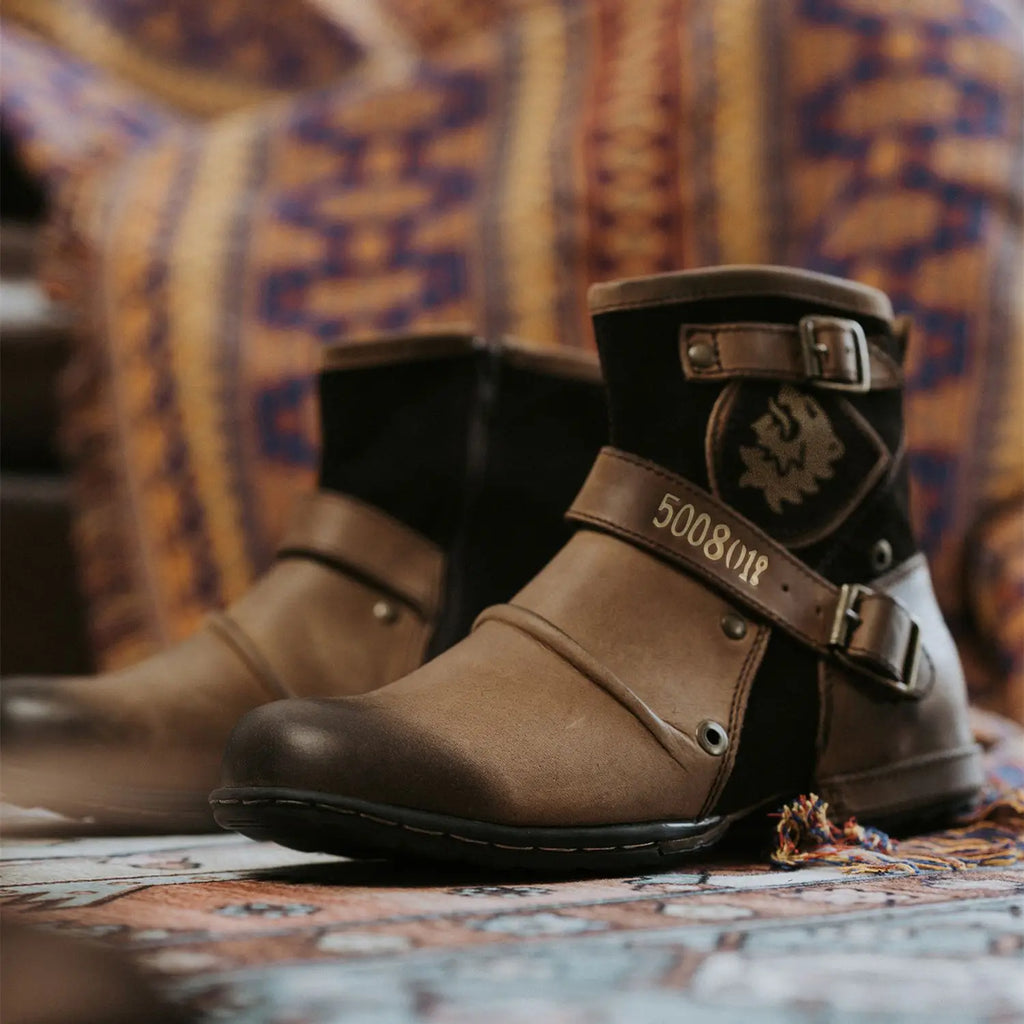 Men's Ankle Boots High Quality Cowboy Boots Men Metal Buckle Side Zipper Motorcycle Boots Gothic Boots Retro Western Boots - Sun Studio