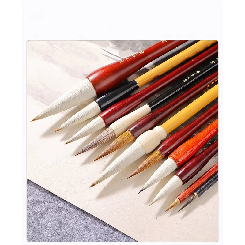 7/11Pcs Chinese Calligraphy Brush Set Kanji Japanese Sumi Painting Drawing Artist Writing Brushes With Roll-up Bamboo Pen Bag - Sun Studio
