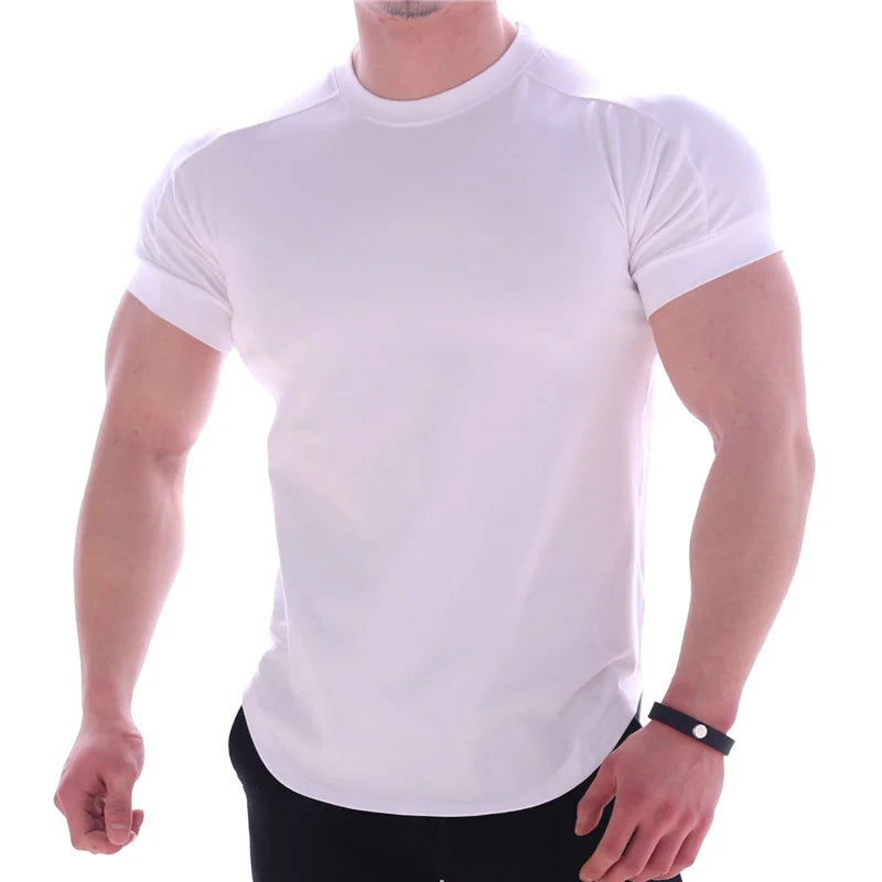Gym T-shirt Men Short sleeve Cotton T-shirt Casual blank Slim t shirt Male Fitness Bodybuilding Workout Tee Tops Summer clothing - Sun Studio