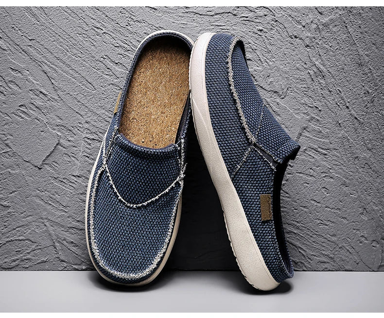 Casual Slip on Mens Shoes Outdoor Walking Comfortable Canvas Slippers Korean Trend Baotou Half Drag Slides Zapatillas Hombre - Sun Studio