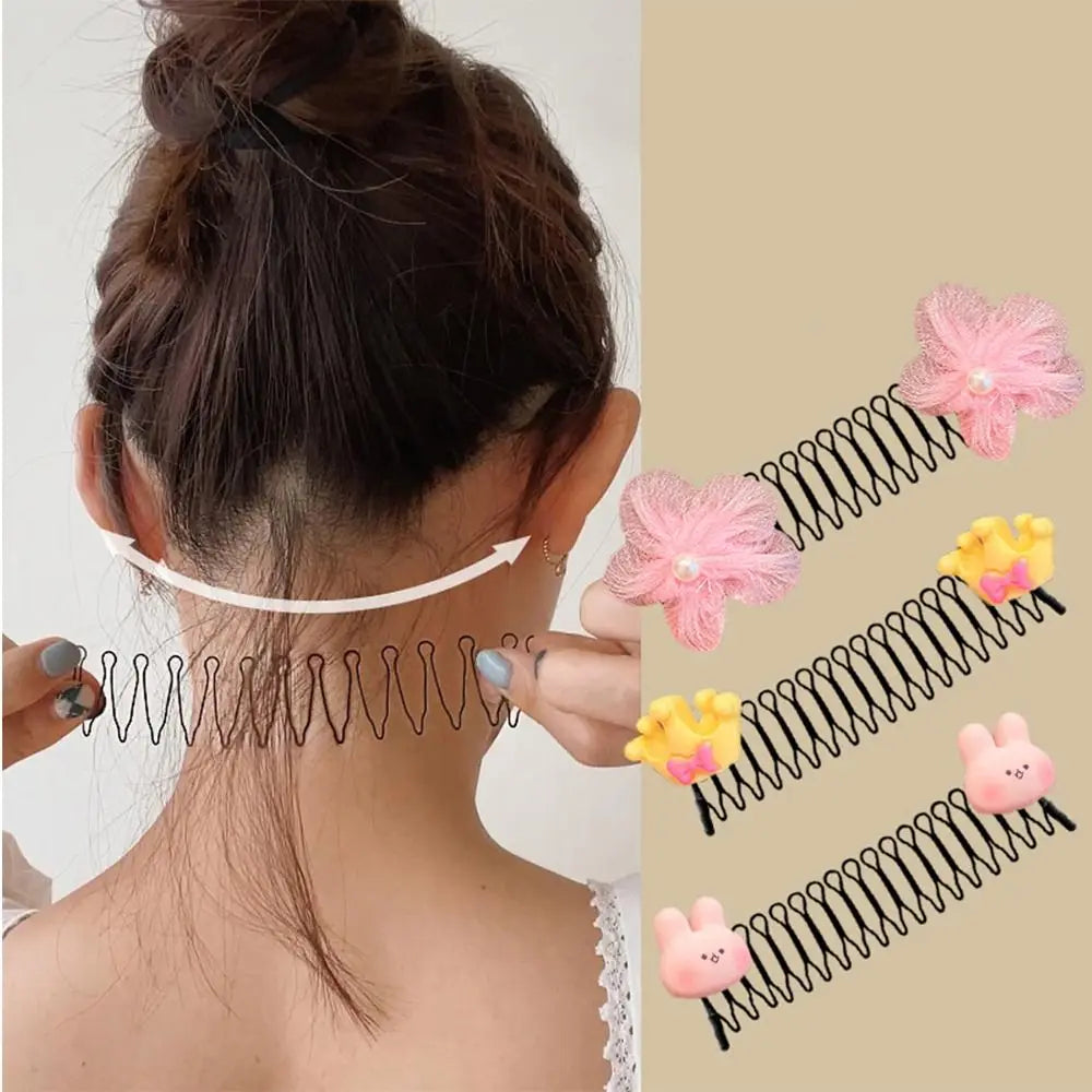 Kids Spring Hair Comb Cartoon Invisible Comb Teeth Extra Hair Holder Sweet U Shape Hair Styling Comb Fixed Combs Girls Hair Wear - Sun Studio