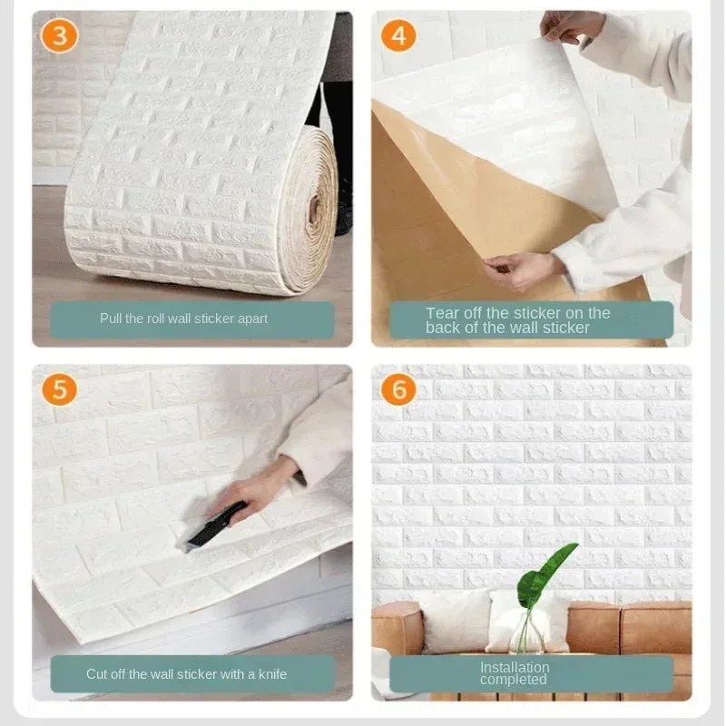3D Self-Adhesive Wallpaper 70cm*1/5/10m Continuous Waterproof Brick Wall Stickers Living Room Bedroom Children's Room Home Decor - Sun Studio