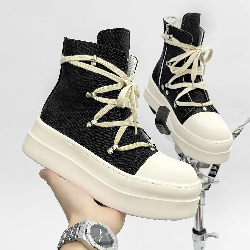 Brand Men Shoes Casual Canvas Distress Flats High to Ankle Boots Women Owens Vintage Original Luxury Designers Sneakers