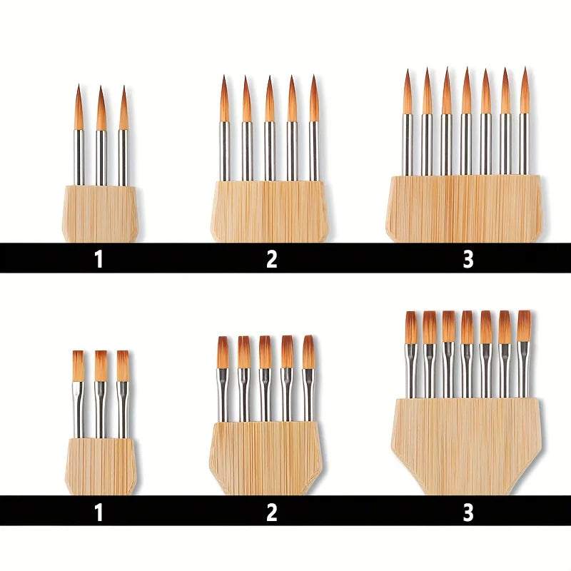 New wooden handle multi tooth brush set, flat head, round head artistic watercolor acrylic brush, multifunctional painting brush - Sun Studio