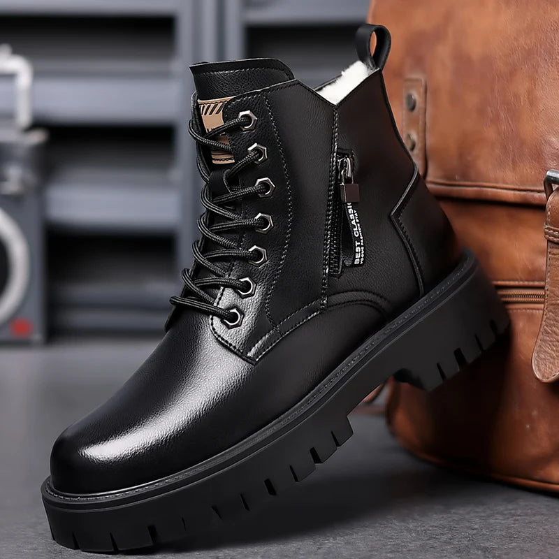 Autumn winter classic warm snow boots men's thick soles non-slip work boots men's outdoor casual shoes big head leather shoes - Sun Studio