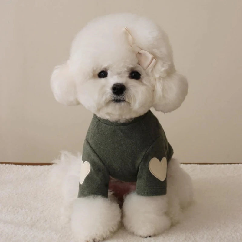 Love Embroidered Dog Sweatshirt Pet Warm Clothes Teddy Solid Color Bottom Shirt Bichon Soft Pullover Winter Dog Clothes - Sun Studio