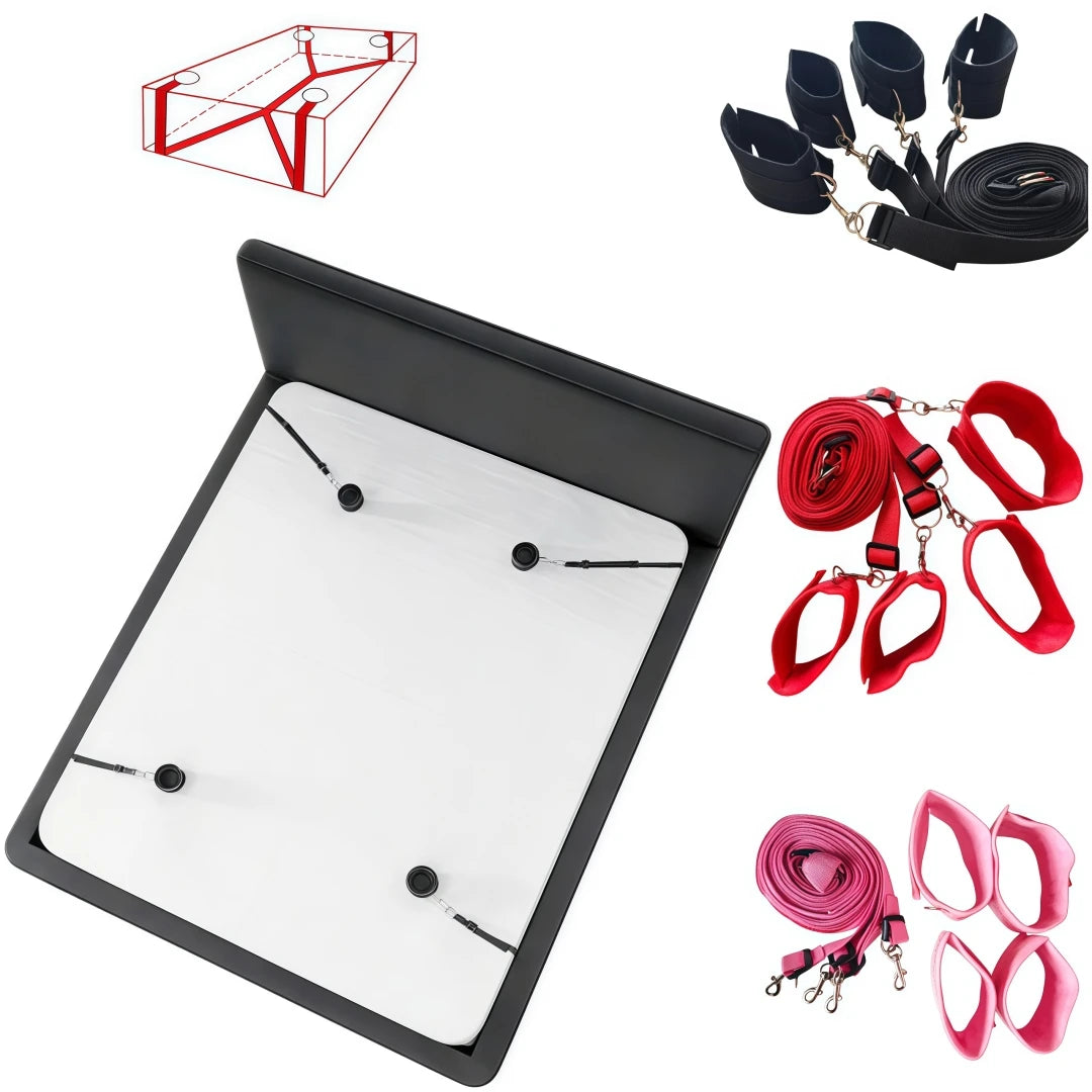 Bed Bondage Restraint Kit Adjustable Soft Wrist & Ankle Cuffs Couples Handcuffs Adult SM Game Lover Intimate Play Bedroom Kit - Sun Studio