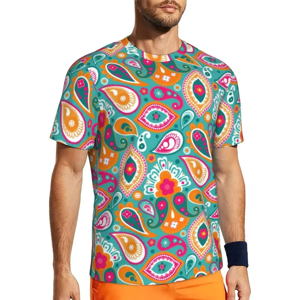 Gym T-Shirt For Man Retro Geometric 60S 70S T-Shirts Fashion Psychedelic Art Beach Tees O Neck Y2K Fun Design Tops Gift Idea - Sun Studio