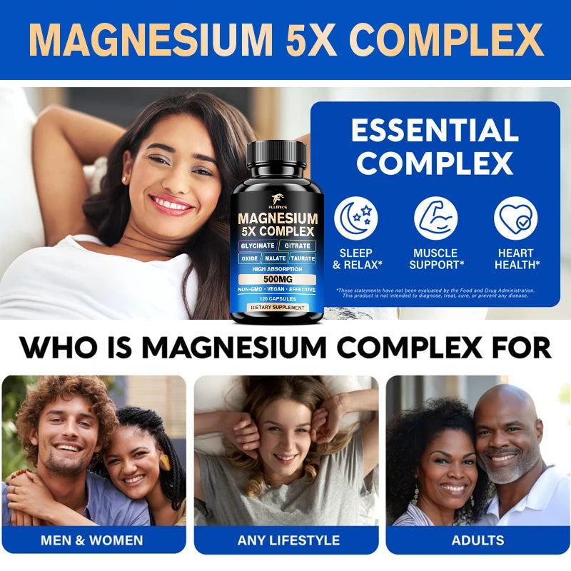 Full Spectrum Magnesium Complex Supplement, Support Bone Health, Healthy Blood Pressure & Overall Wellness, Non-GMO - Sun Studio