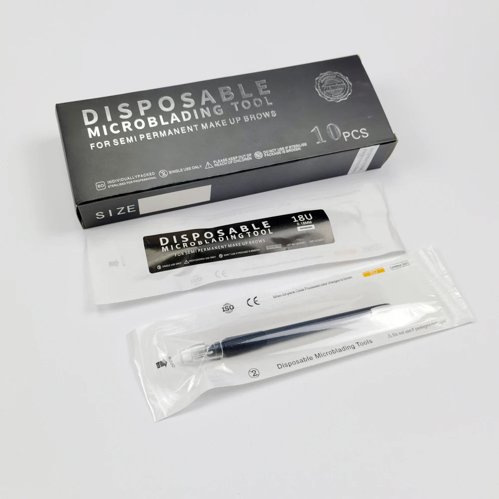10/50Pcs Disposable Microblading Pen 0.15/0.18mm 18U Sterilized Permanent Makeup Eyebrow Tattoo Pen with U Blades - Sun Studio