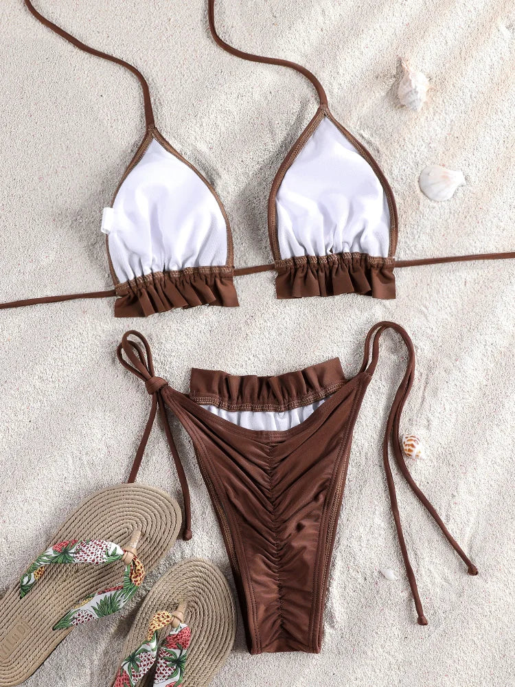 ZRTAK Two Piece Suit Women Swimsuit High Waist Bikinis 2025 Bathing Suit Sexy Bikini Sets Swimwear Mujer Beachwear Solid Biquini - Sun Studio