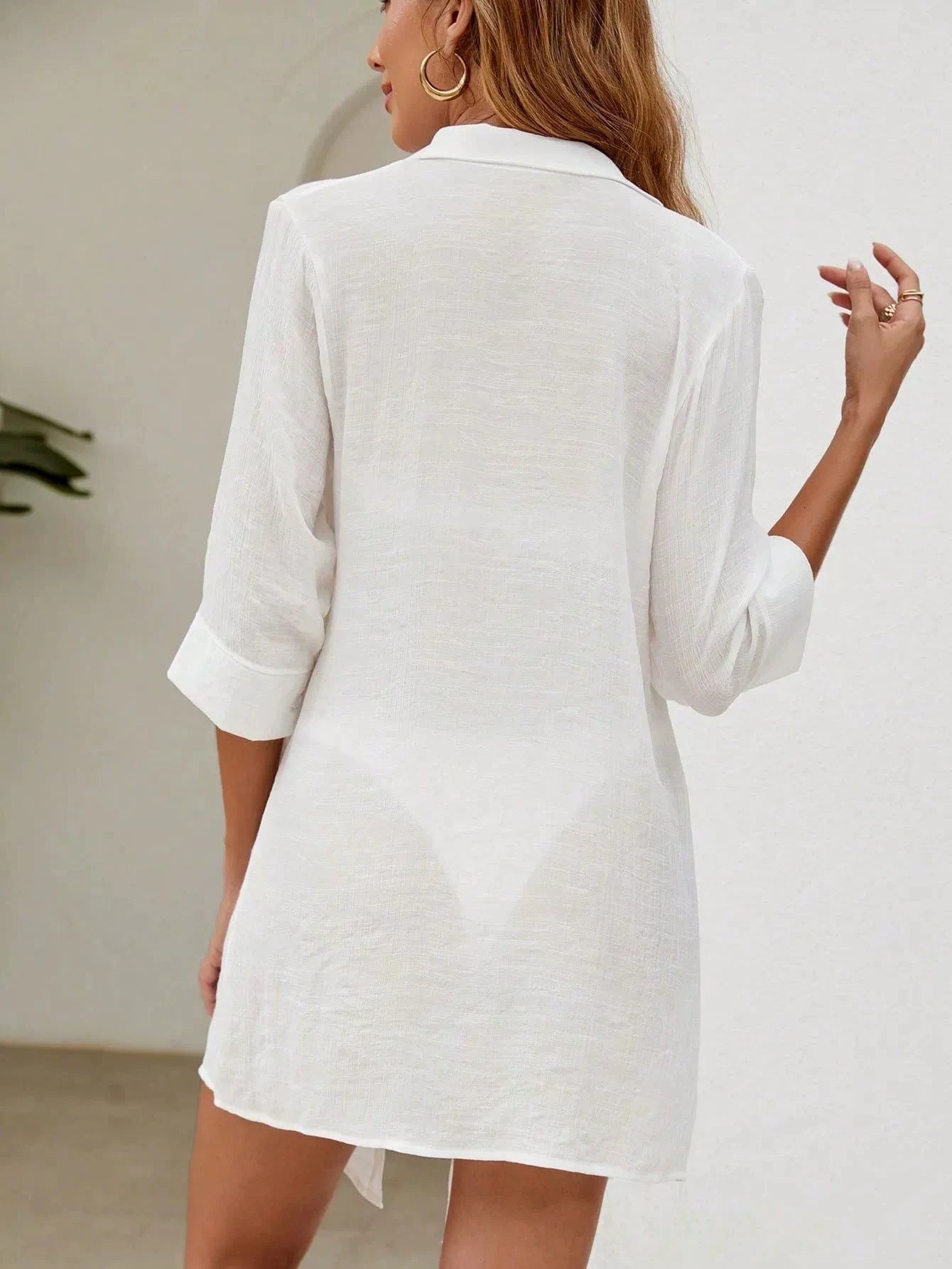 Beach Shirt Cover Up Women Long Sleeve 2026 White Swimsuit Swimwear Bathers Bathing Swim Suit - Sun Studio