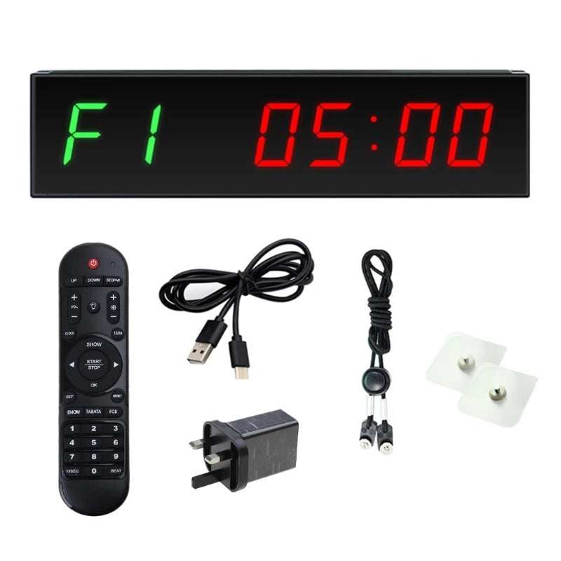 Gym Timer, Interval Clock with Clear LED, Crossfits Timer Countdown/Up Stopwatch, Wall Workout Timer with Remote for Gym - Sun Studio