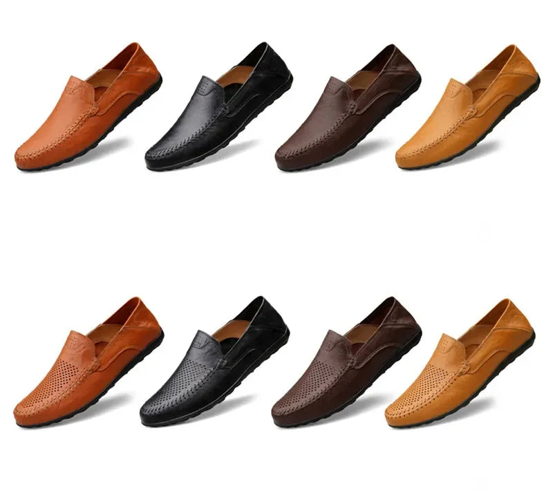 Genuine Leather Men Casual Shoes Luxury Brand Designer Men Loafers Moccasins Breathable Slip on Male Boat Shoes Plus Size 37-47 - Sun Studio