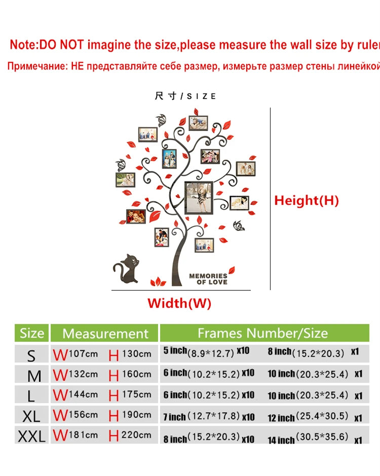 3D Acrylic Sticker Tree  Mirror Wall Decals DIY Photo Frame Family Photo for Living Room Art Home Decor picture frames wall - Sun Studio