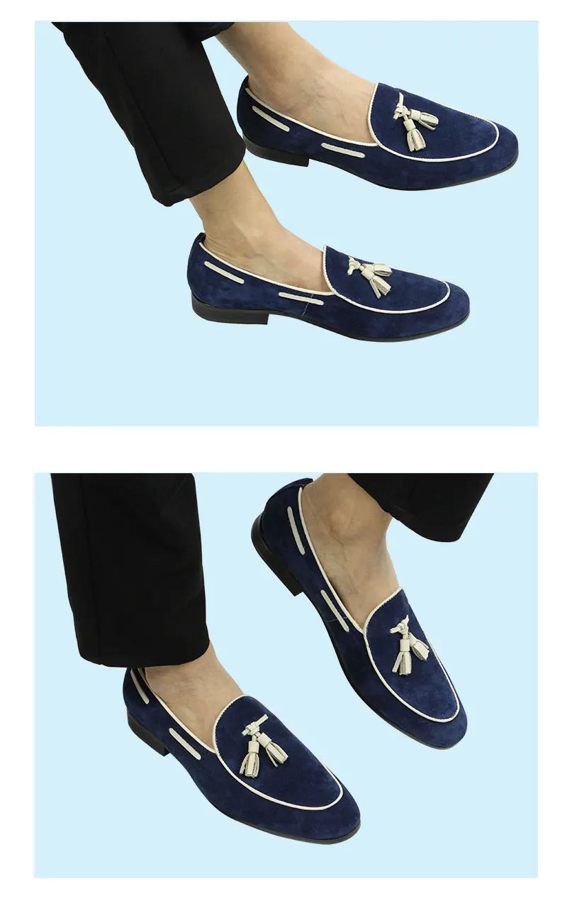 Penny Blue Loafer Men Shoes Fashion Tassel One-step Summer Casual Daily Office Shoes for Men Cow Suede High quality Customized - Sun Studio