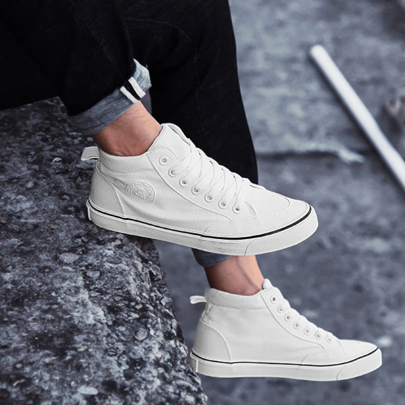 High Top Canvas Shoes Men Shoes Fashion Classics Casual Shoes Solid Color Lace Up Running Shoe High Quality Flat Male Sneakers - Sun Studio
