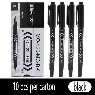 10pcs Wholesale Twin Tip Permanent Marker Pen Fine Point Waterproof Ink Thin Nib Crude Nib Black/Blue/Red Ink 0.5-1mm Fine Color - Sun Studio