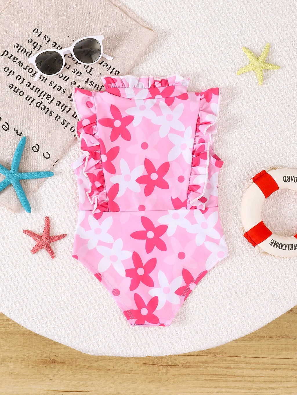 Baby Girl Summer Cute Stand Collar One-Piece Swimsuit Infant Swimwear Comfortable Soft Fabric Toddler Bathing Suit - Sun Studio