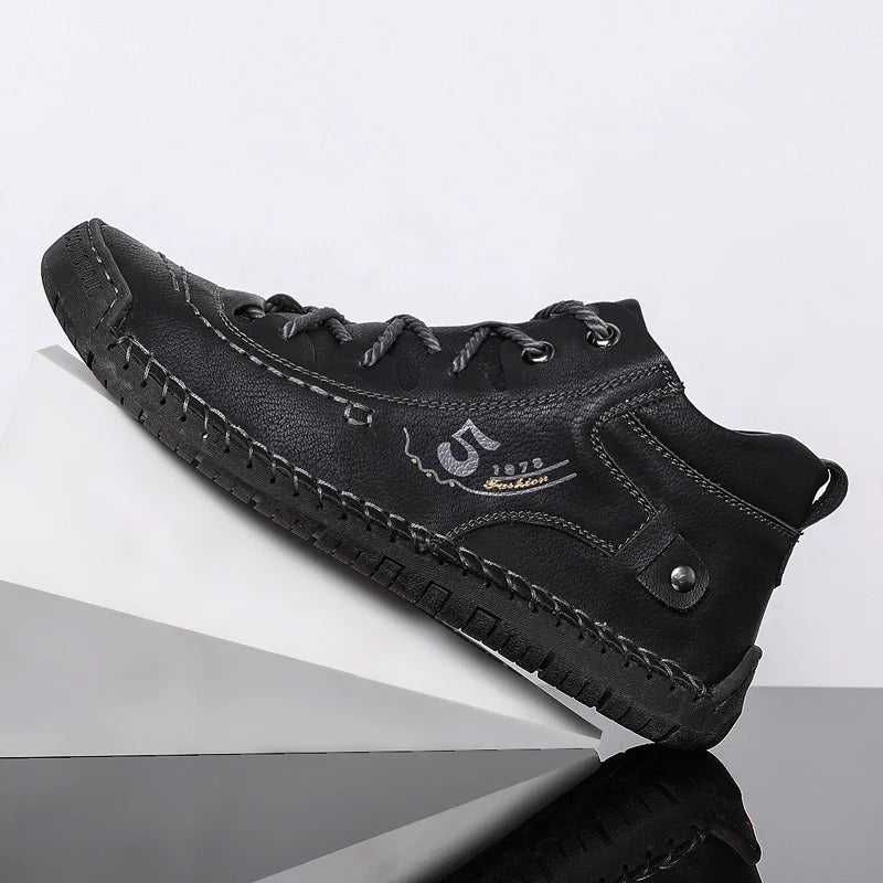 Handmade Leather Casual Men Shoes Ankle Boots Men Loafers Comfort Walking Shoes Men Flats Hot Sale Moccasins Shoes Plus Size - Sun Studio