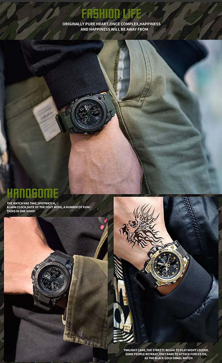 SANDA Top Luxury Watches Men Military Army Mens Watch Waterproof Sport Wristwatch Dual Display Watch Male Relogio Masculino - Sun Studio